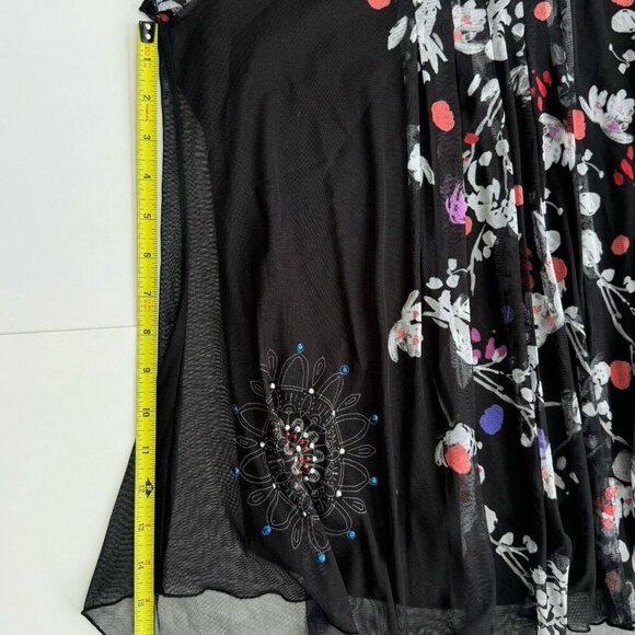 Desigual women's Top Sheer Embellished Rhinestones Floral Black Small - Picture 13 of 16